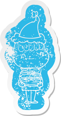 Garip bir çizgi film, bir insan tarafından çizilmiş Noel Baba şapkası takan arkadaş canlısı bir çocuğun çıkartması.