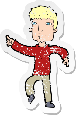 Bir insan tarafından çizilmiş bir karikatür dansçısının gerilimli çıkartması.