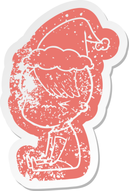 Garip bir çizgi film, Noel Baba şapkası takan sinirli bir hippi kızın insan tarafından çizilmiş çıkartması.