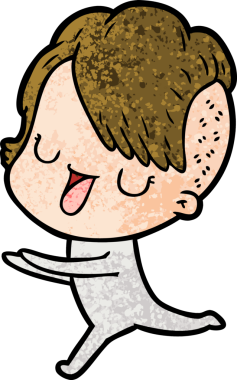 Bir insan tarafından çizilmiş hippi saç kesimli sevimli bir çizgi film kızı.