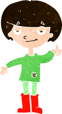 Kötü giyinmiş çizgi filmci çocuk bir insan tarafından çizilmiş baş parmak işareti veriyor.