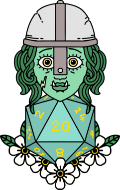 Retro Dövme Biçimi Bir insan tarafından çizilmiş 20 zarlı yarı ork savaşçı karakteri