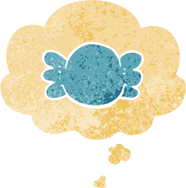 Düşünce baloncuğu ile sarılı çizgi film grunge sıkıntılı retro dokuma tarzı bir insan tarafından çizilmiş