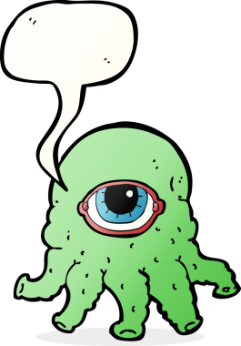 Bir insan tarafından çizilmiş konuşma balonlu uzaylı kafası.