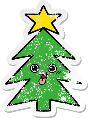 Bir insan tarafından çizilmiş şirin bir karikatür Noel ağacının sıkıntılı çıkartması.