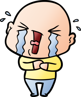 Bir insan tarafından çizilmiş ağlayan kel bir adam.