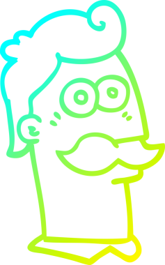 Bir insan tarafından çizilmiş bıyıklı bir çizgi film karakteri.