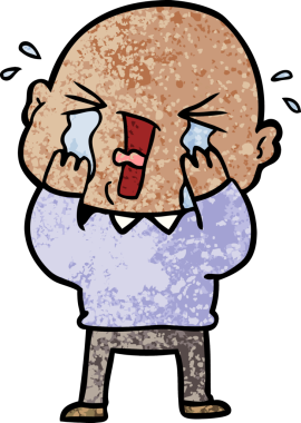 Bir insan tarafından çizilmiş ağlayan kel bir adam.