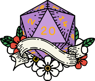 Retro Dövme Biçimi Doğal 20 D20 zar bir insan tarafından çizildi