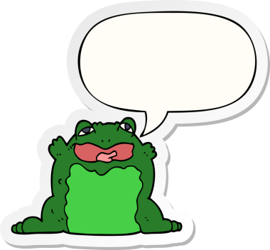 Bir insan tarafından çizilmiş konuşma balonu etiketli karikatür karakurbağası.