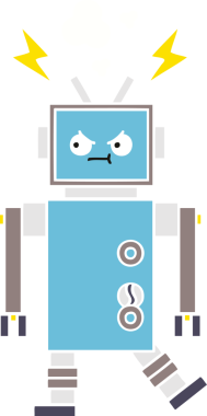 Bir insan tarafından çizilmiş düz renkli bir robot karikatürü