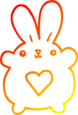 Sevgi dolu kalbi bir insan tarafından çizilmiş sevimli bir tavşanın sıcak çizgi çizimi