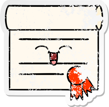 Bir insan tarafından çizilmiş şirin bir karikatür sertifikasının sıkıntılı etiketi