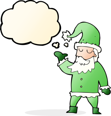 Bir insan tarafından çizilmiş düşünce baloncuklu Noel Baba çizgi filmi.