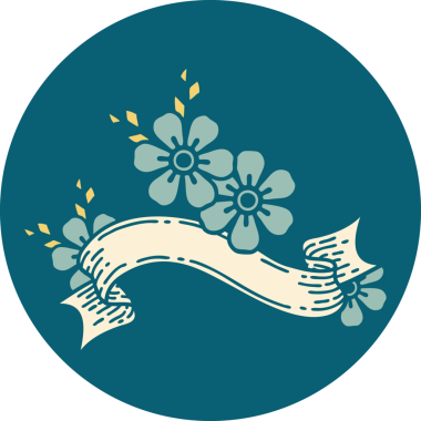 bir insan tarafından çizilmiş bir çiçek pankartıyla dövme biçimi simgesi