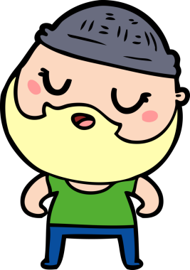 Bir insan tarafından çizilmiş sakallı sevimli bir çizgi film adamı.