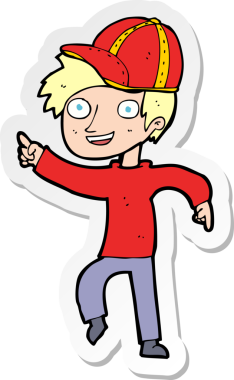 Bir insan tarafından çizilmiş şapkalı bir çocuğun çıkartması.