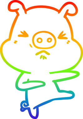 Gökkuşağı gradyan çizgi çizimi Bir insan tarafından çizilen kızgın domuz tekme