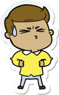 Bir insan tarafından çizilmiş terleyen bir karikatür adamın çıkartması.