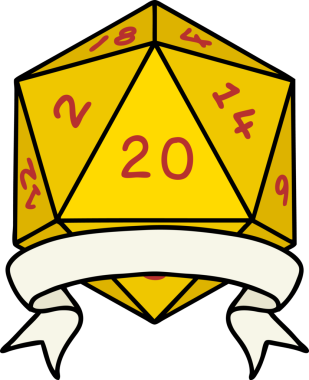 Retro Dövme Biçimi Doğal 20 kritik vuruş D20 zar bir insan tarafından çizildi