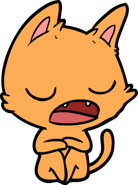 Bir insan tarafından çizilmiş konuşan kedi çizgi filmi.