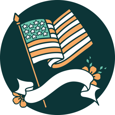 Amerikan bayrağı bir insan tarafından çizilmiş dövme tarzı simgesi