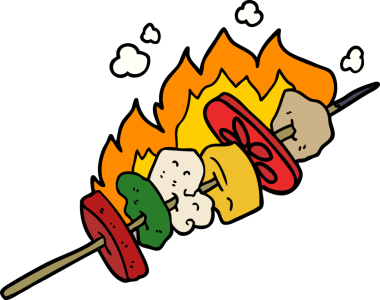 Bir insan tarafından çizilmiş karikatür kebap çubukları.