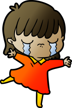 Bir insan tarafından çizilmiş ağlayan çizgi film kadını.