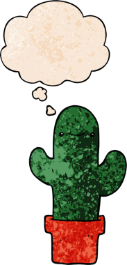 Düşünce baloncuklu çizgi film kaktüsü insan tarafından çizilmiş grunge desen tarzı.