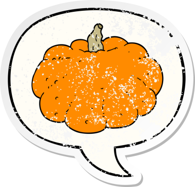 Konuşan balkabağı bir insan tarafından çizilmiş sıkıntılı eski bir çıkartma