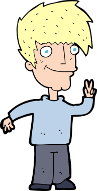 Karikatürist bir insan tarafından çizilmiş barış işareti veriyor.