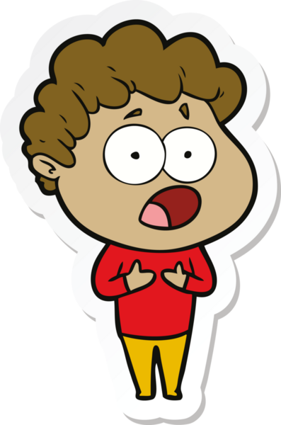 Bir insan tarafından çizilmiş, şaşırarak nefes nefese kalmış bir çizgi film karakterinin çıkartması.