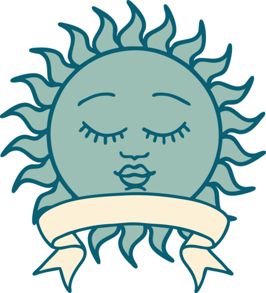 Bir insan tarafından çizilmiş güneşli geleneksel dövme.