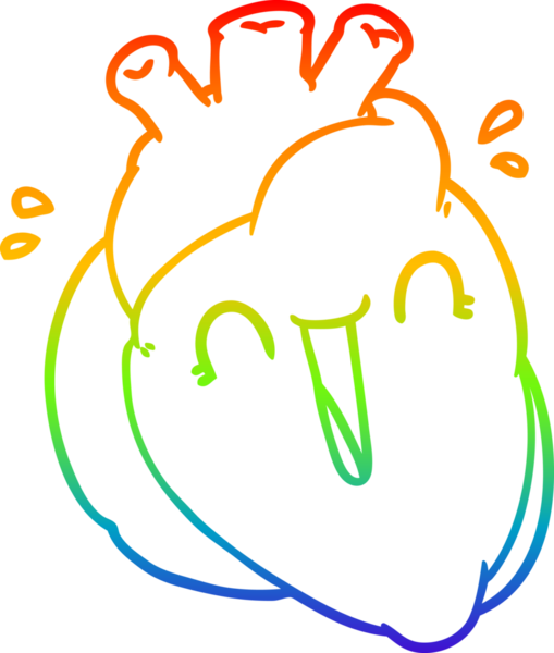 Gökkuşağı gradyan çizgi çizimi bir insan tarafından çizilmiş gülen bir kalp.