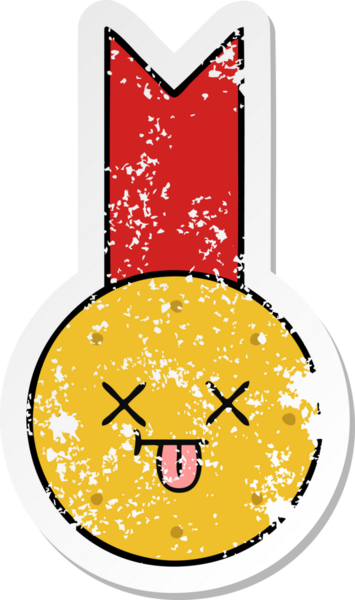 Bir insan tarafından çizilmiş şirin bir altın madalyanın sıkıntılı çıkartması.