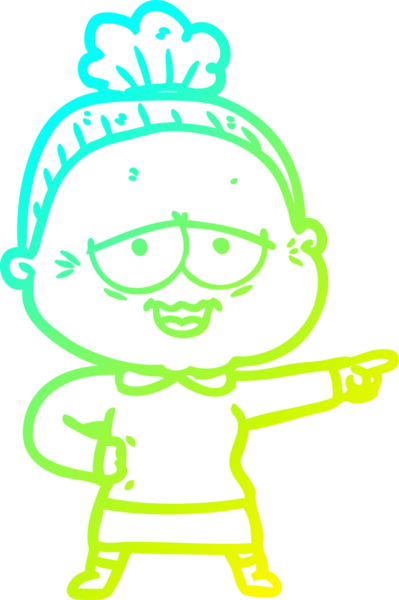 Bir insan tarafından çizilmiş, mutlu, yaşlı bir kadının çizdiği soğuk çizgi.