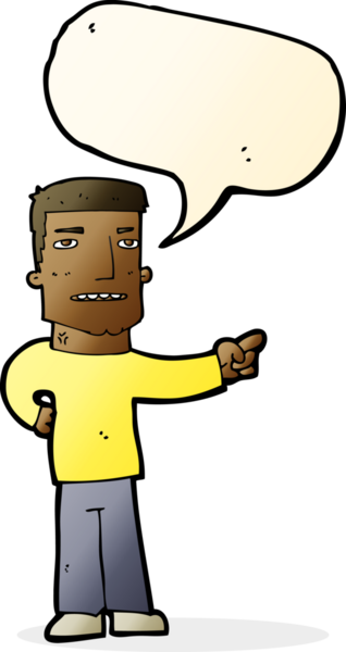 Bir insan tarafından çizilmiş bir konuşma balonuyla işaret eden çizgi film adamı.