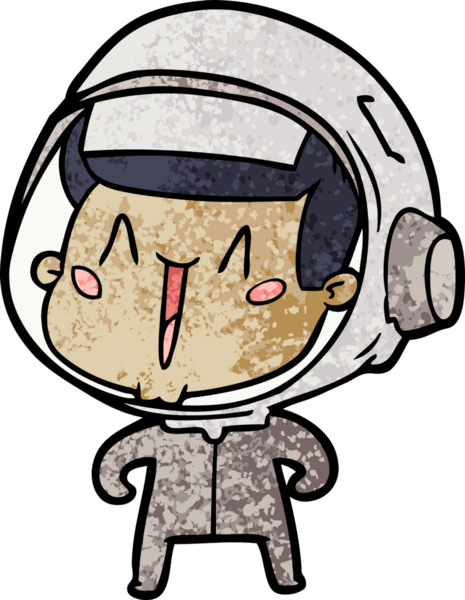 Bir insan tarafından çizilmiş mutlu astronot çizgi filmi.
