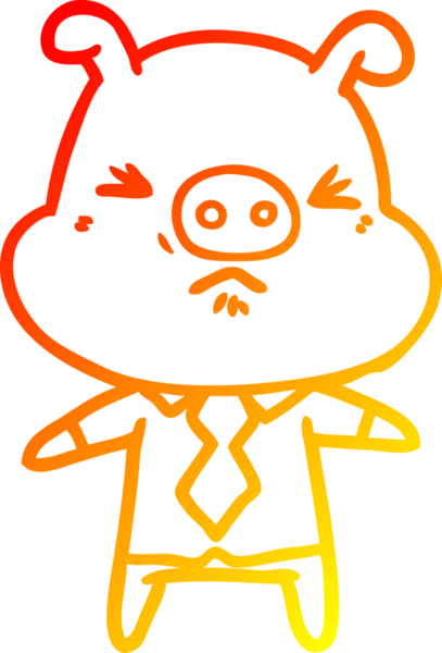 Bir insan tarafından çizilmiş, gömlekli ve kravatlı kızgın bir domuzun çizgi çizimi.