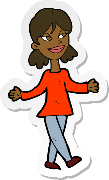 Bir insan tarafından çizilmiş tasasız bir karikatür kadının çıkartması.