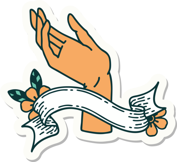 Bir insan tarafından çizilmiş el pankartıyla dövme stili çıkartması