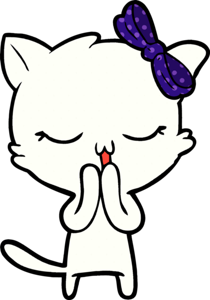 Bir insan tarafından çizilmiş kafasında yay olan çizgi film kedisi.