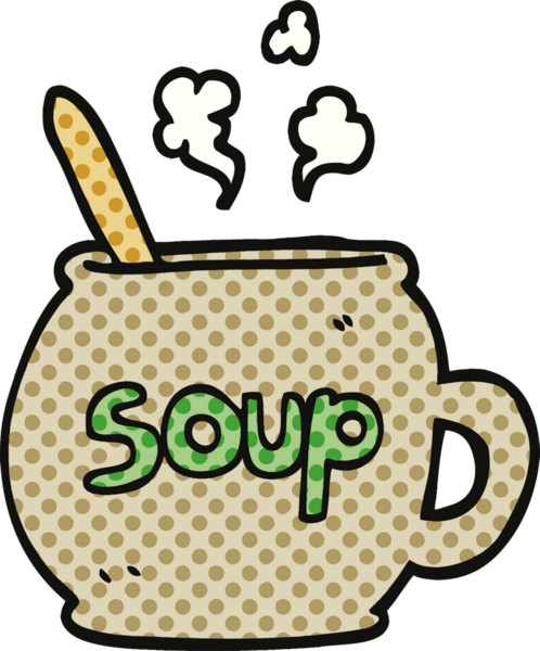 Çizgi roman tarzı bir çorba tabağı insan tarafından çizilmiş.