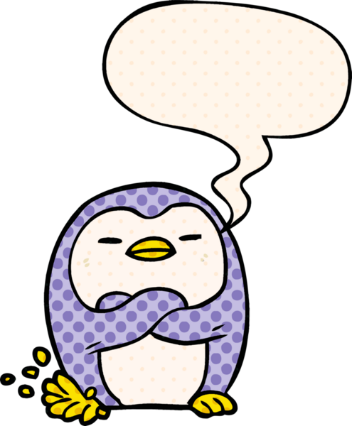 Çizgi roman tarzında konuşan penguen ayağı bir insan tarafından çizilmiş.