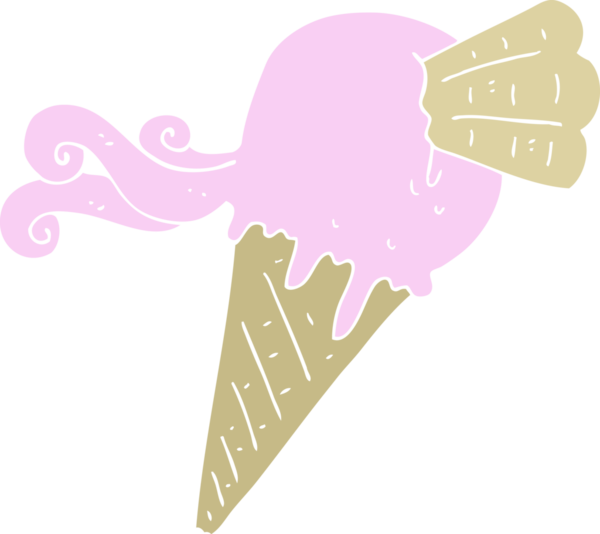 Bir insan tarafından çizilmiş dondurma külahının düz renk çizimi