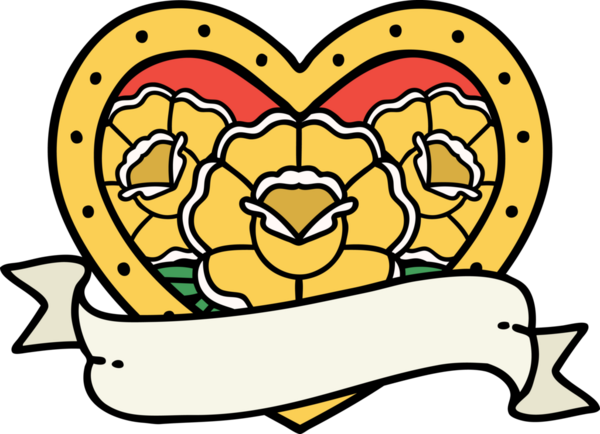 Geleneksel kalp şeklinde dövme ve bir insan tarafından çizilmiş çiçekli pankart.