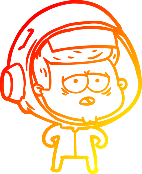 Bir insan tarafından çizilmiş, karikatür, yorgun astronot çizimi.