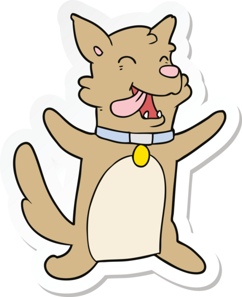 Bir insan tarafından çizilmiş mutlu bir köpeğin çıkartması.