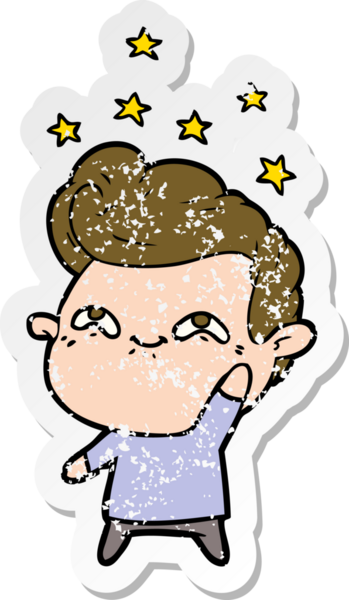 Bir insan tarafından çizilmiş heyecanlı bir karikatür çıkartması.