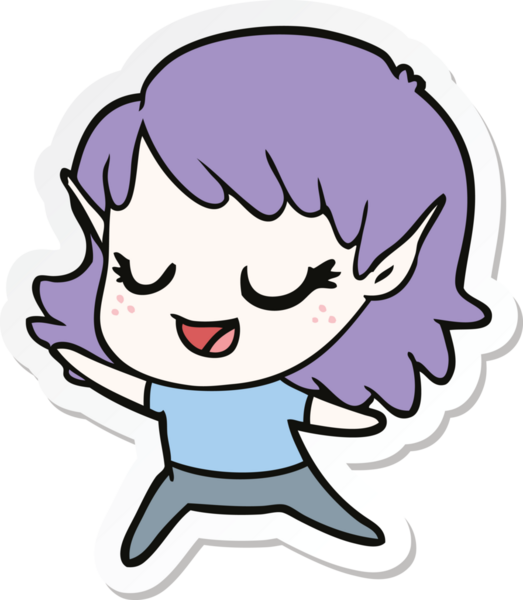 Bir karton mutlu elf kızı çıkartması Bir insan tarafından çizilmiş